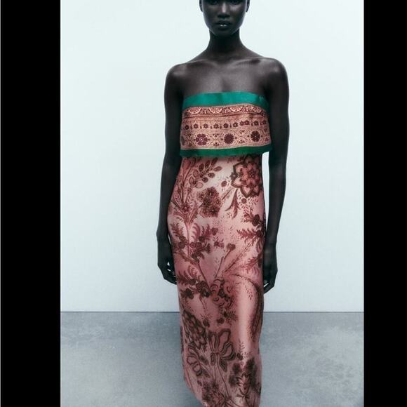 ZARA PRINTED STRAPLESS MIDI DRESS - BRAND NEW WITH TAG. Size XS true to size - Picture 6 of 7